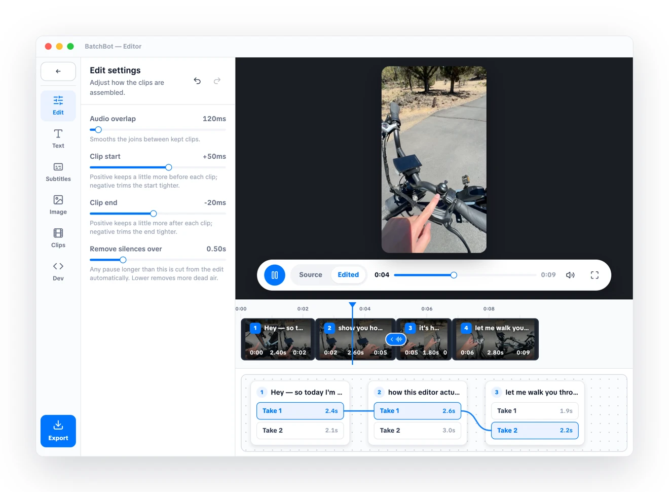 The BatchBot AI-powered video editor