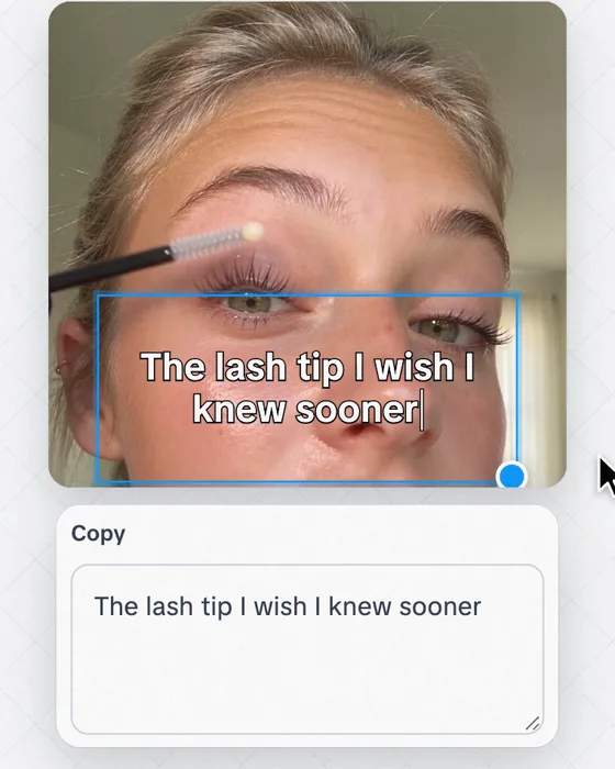 The on-screen caption being rewritten to "The lash tip I wish I knew sooner".