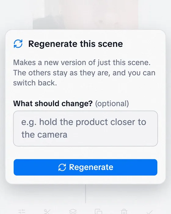 The Regenerate this scene panel, with an optional note on what should change.